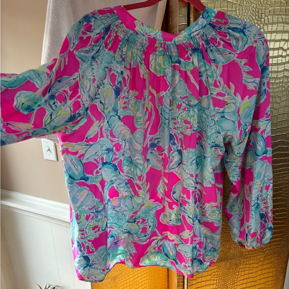 Lilly Pulitzer Vibrant Pink Elsa Silk blouse size XL - Picture 4 of 11